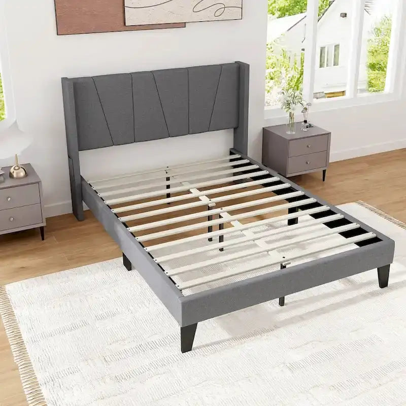 Cadre de lit rembourré Gymax pleine grandeur avec matelas à poches élastiques