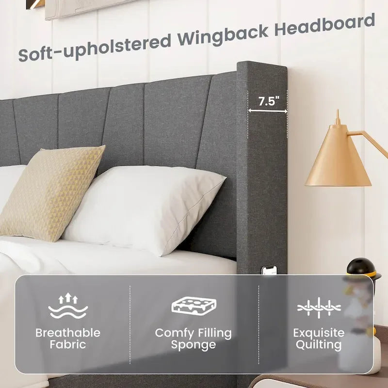 Cadre de lit rembourré Gymax pleine grandeur avec matelas à poches élastiques