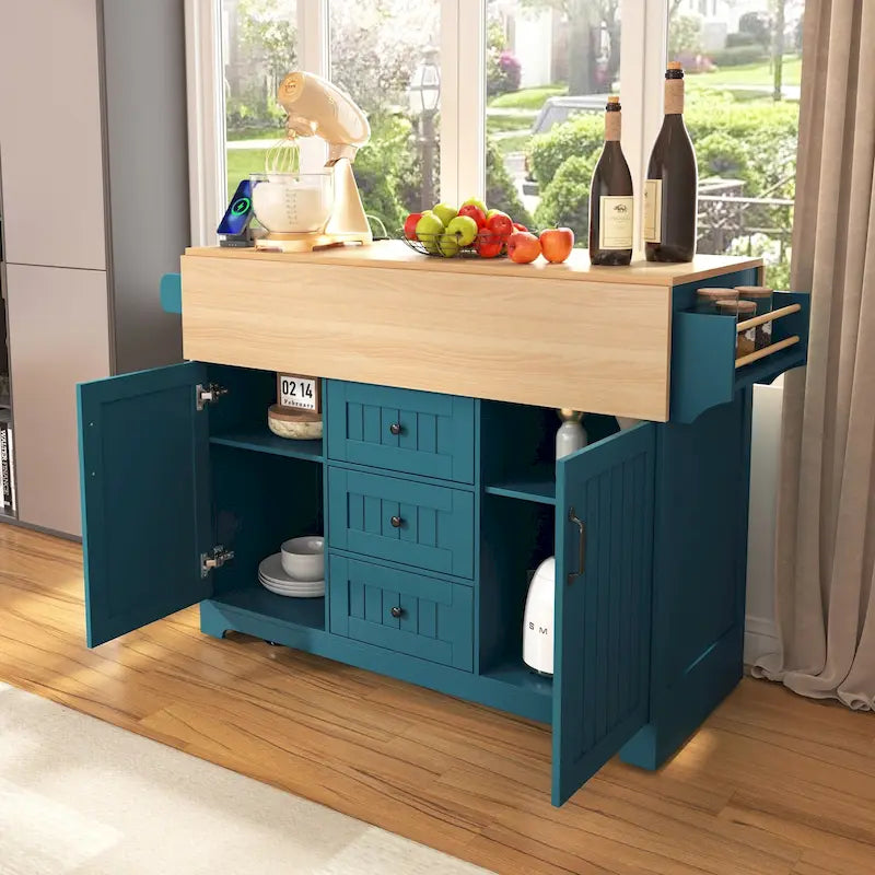 Îlot de cuisine de grande taille (55,7 po) avec 2 rallonges rabattables (tabouret non inclus)