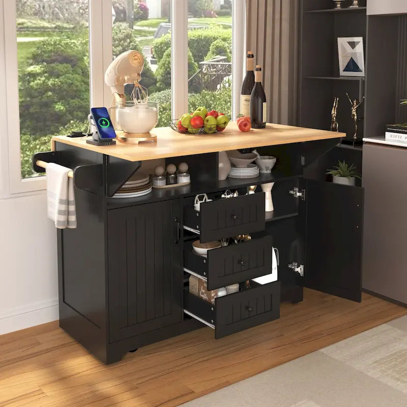 Îlot de cuisine de grande taille (55,7 po) avec 2 rallonges rabattables (tabouret non inclus)