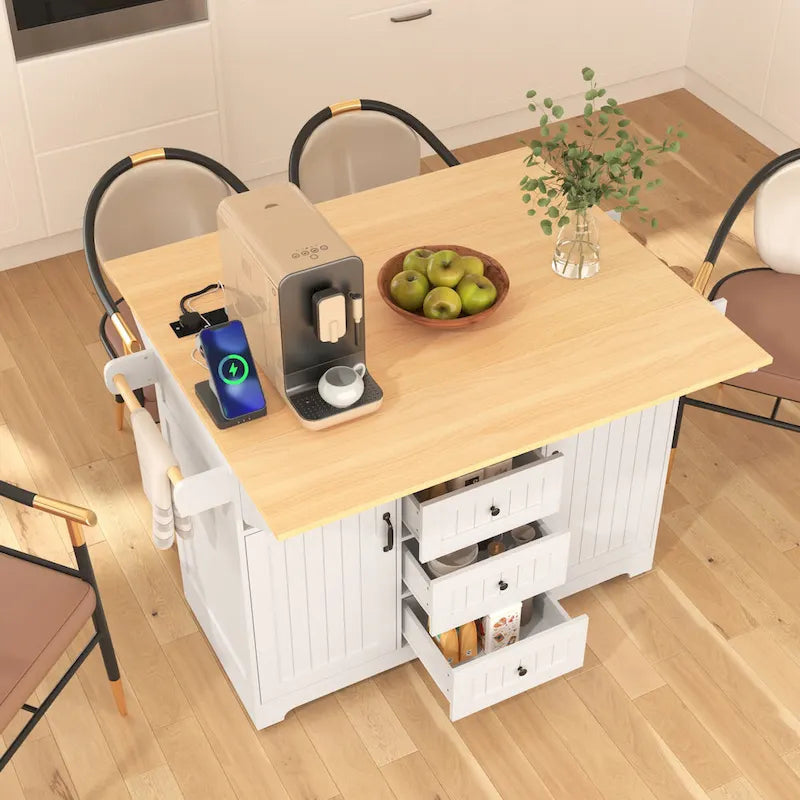 Îlot de cuisine de grande taille (55,7 po) avec 2 rallonges rabattables (tabouret non inclus)