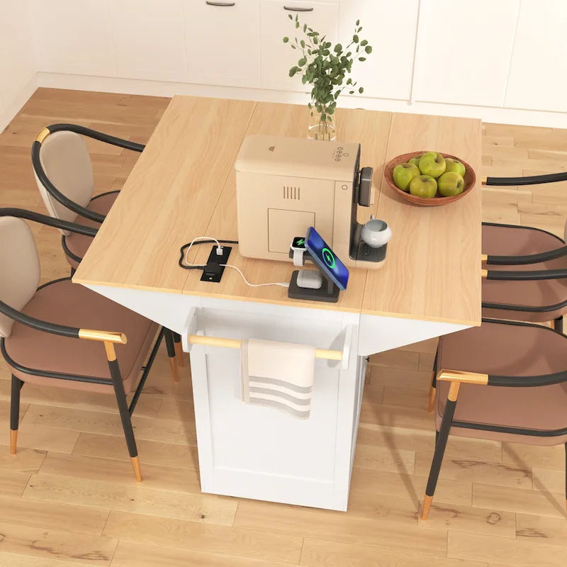 Îlot de cuisine de grande taille (55,7 po) avec 2 rallonges rabattables (tabouret non inclus)