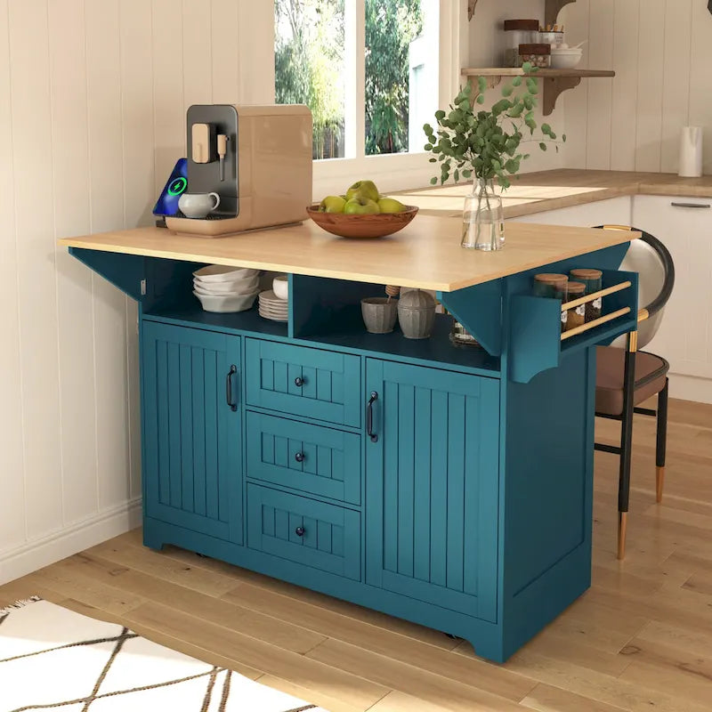 Îlot de cuisine de grande taille (55,7 po) avec 2 rallonges rabattables (tabouret non inclus)