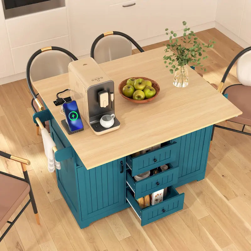 Îlot de cuisine de grande taille (55,7 po) avec 2 rallonges rabattables (tabouret non inclus)