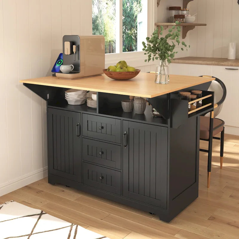 Îlot de cuisine de grande taille (55,7 po) avec 2 rallonges rabattables (tabouret non inclus)