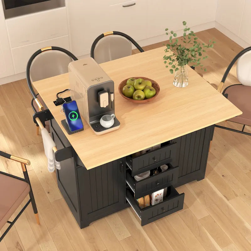 Îlot de cuisine de grande taille (55,7 po) avec 2 rallonges rabattables (tabouret non inclus)