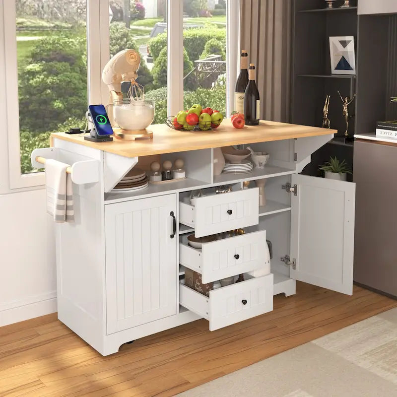 Îlot de cuisine de grande taille (55,7 po) avec 2 rallonges rabattables (tabouret non inclus)
