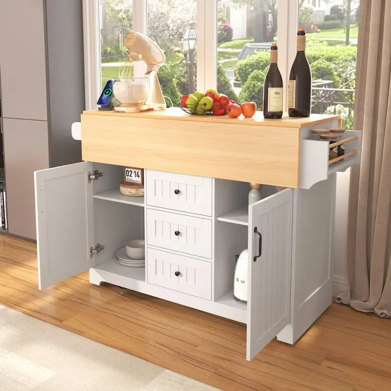 Îlot de cuisine de grande taille (55,7 po) avec 2 rallonges rabattables (tabouret non inclus)