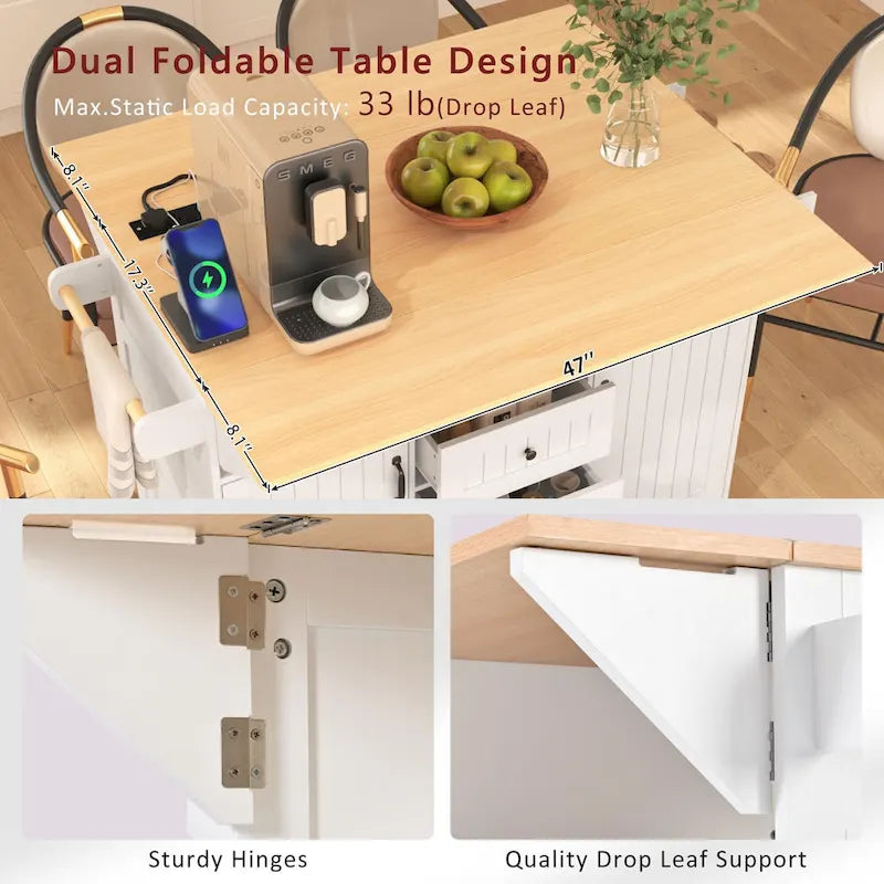 Îlot de cuisine de grande taille (55,7 po) avec 2 rallonges rabattables (tabouret non inclus)