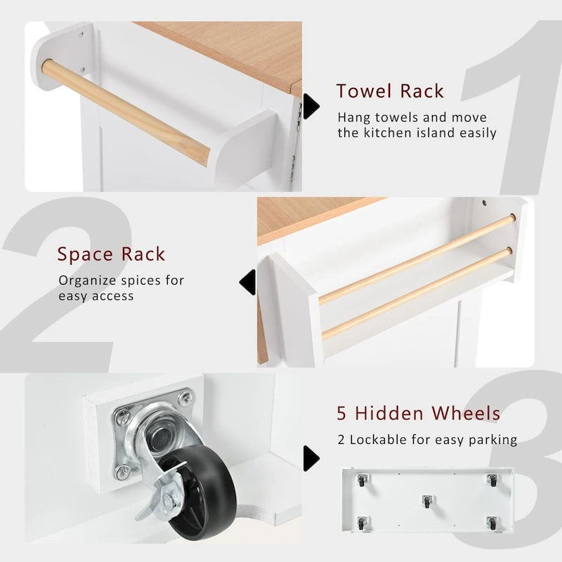 Îlot de cuisine de grande taille (55,7 po) avec 2 rallonges rabattables (tabouret non inclus)