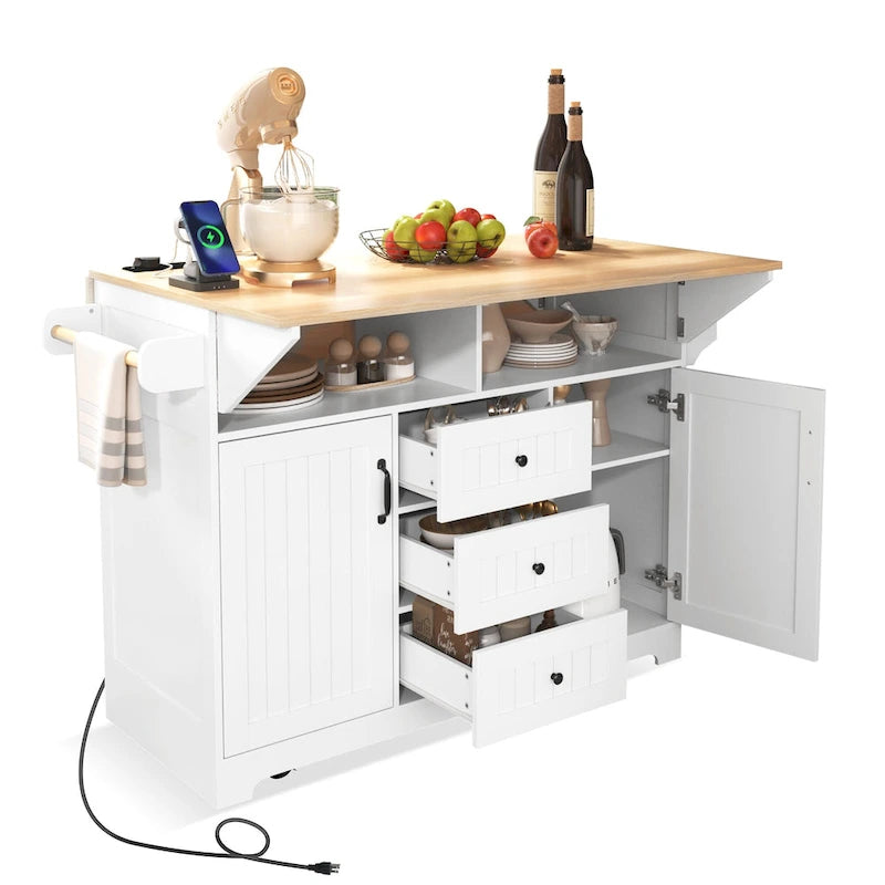 Îlot de cuisine de grande taille (55,7 po) avec 2 rallonges rabattables (tabouret non inclus)