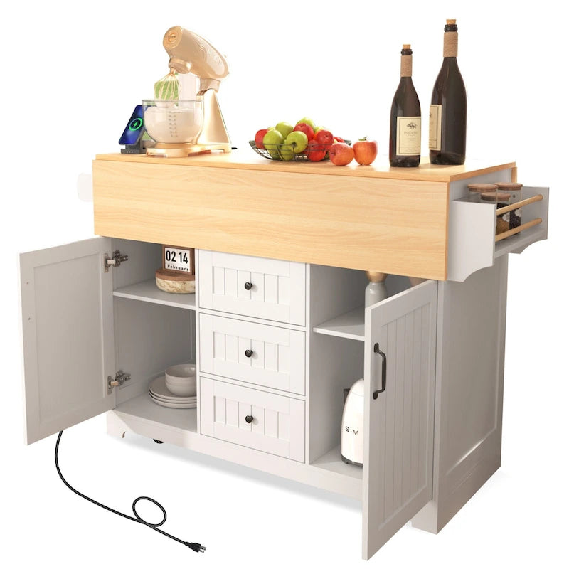 Îlot de cuisine de grande taille (55,7 po) avec 2 rallonges rabattables (tabouret non inclus)
