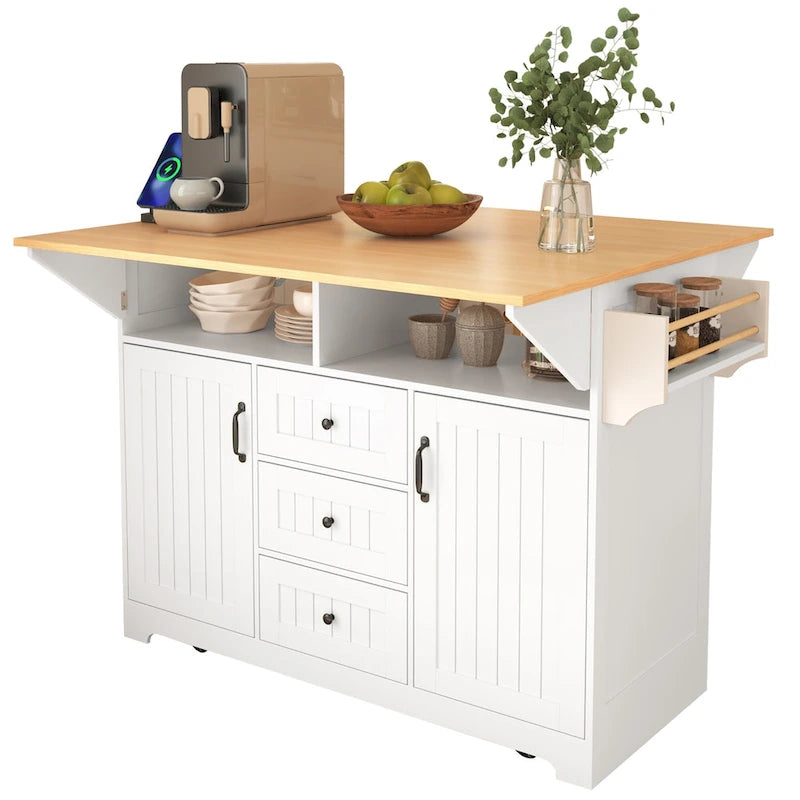 Îlot de cuisine de grande taille (55,7 po) avec 2 rallonges rabattables (tabouret non inclus)
