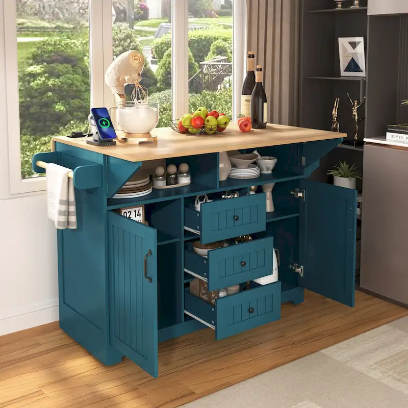 Îlot de cuisine de grande taille (55,7 po) avec 2 rallonges rabattables (tabouret non inclus)