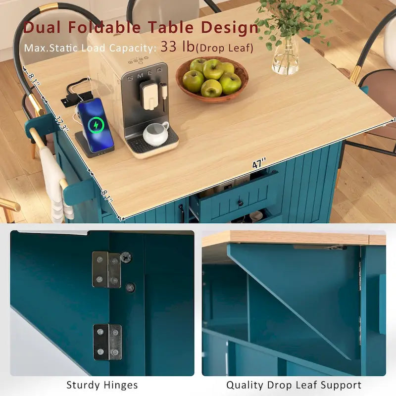 Îlot de cuisine de grande taille (55,7 po) avec 2 rallonges rabattables (tabouret non inclus)