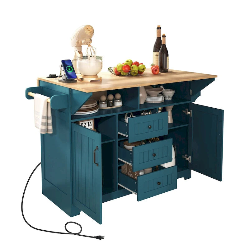 Îlot de cuisine de grande taille (55,7 po) avec 2 rallonges rabattables (tabouret non inclus)