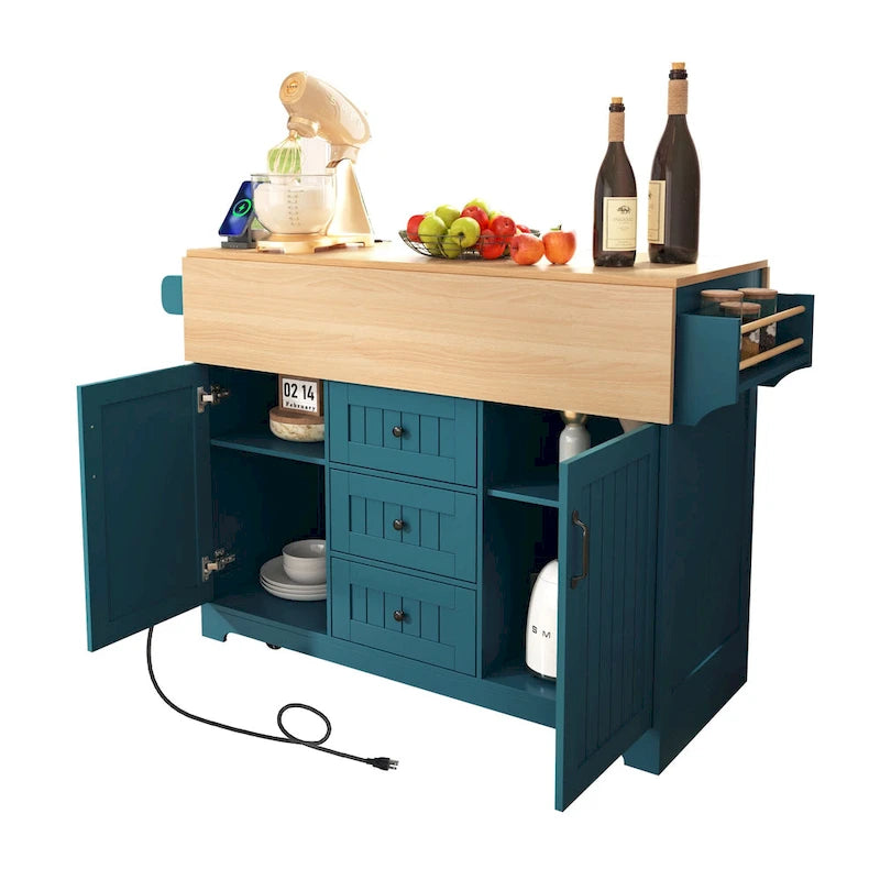 Îlot de cuisine de grande taille (55,7 po) avec 2 rallonges rabattables (tabouret non inclus)