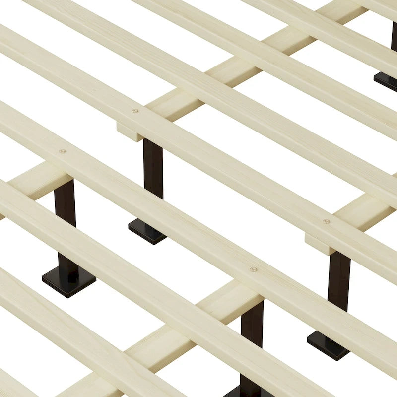 Lit king size avec tête de lit rembourrée et plateforme en bois massif