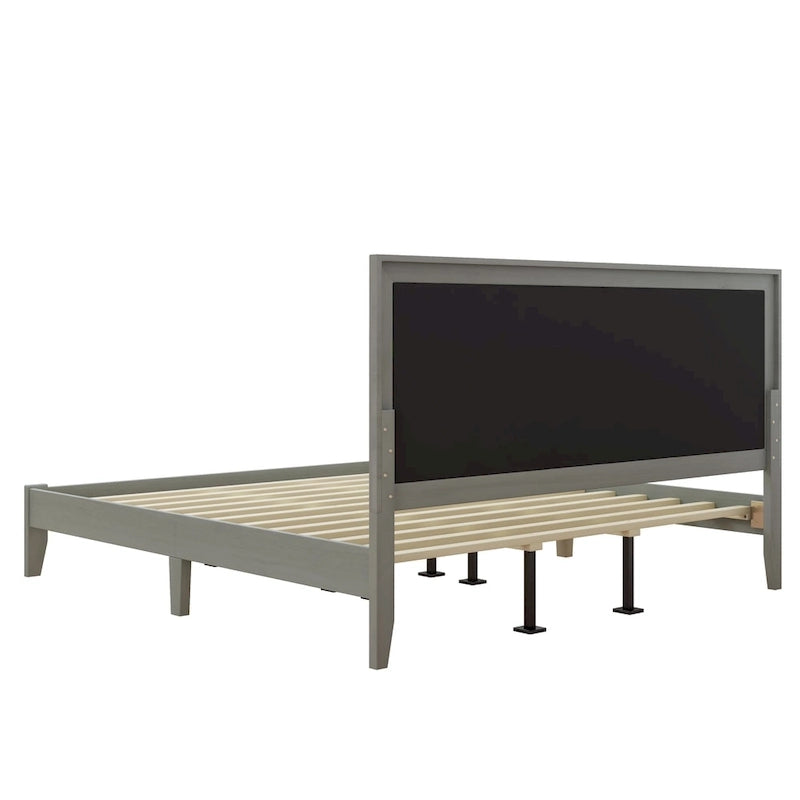 Lit king size avec tête de lit rembourrée et plateforme en bois massif
