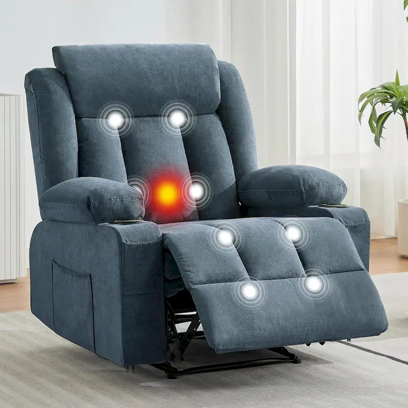 Fauteuil inclinable manuel surdimensionné avec massage par vibration et chauffage, canapé classique à assise profonde et rembourrée