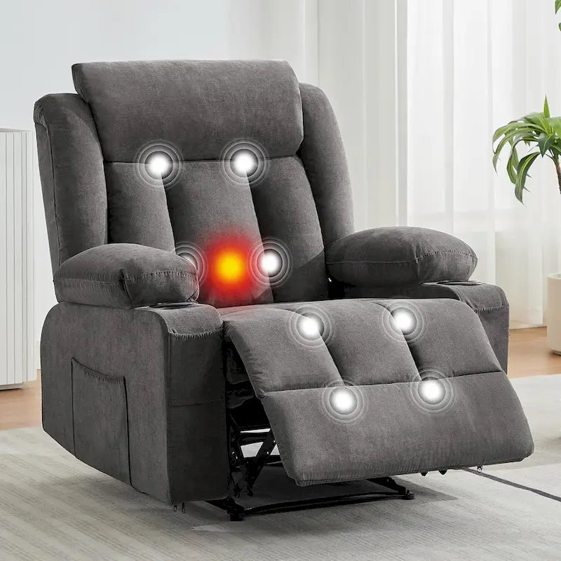 Fauteuil inclinable manuel surdimensionné avec massage par vibration et chauffage, canapé classique à assise profonde et rembourrée