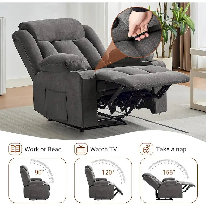Fauteuil inclinable manuel surdimensionné avec massage par vibration et chauffage, canapé classique à assise profonde et rembourrée