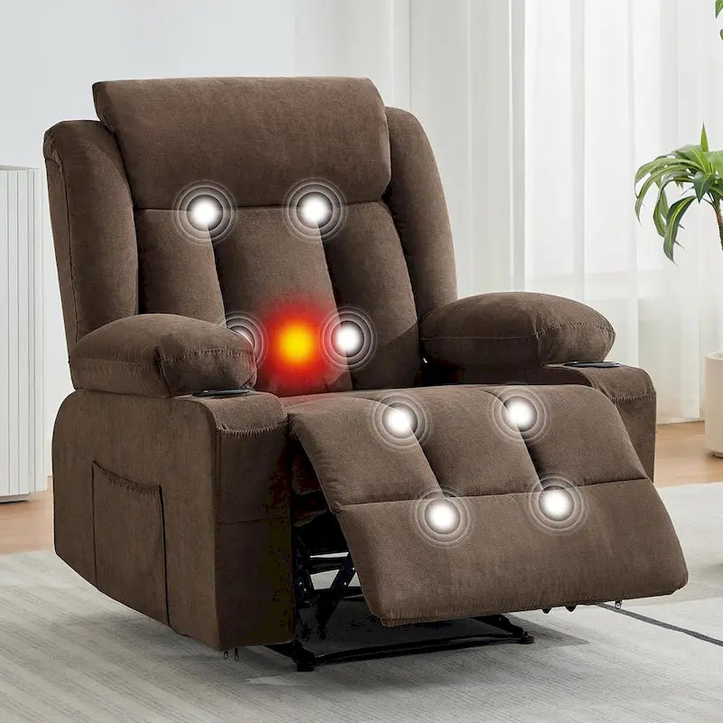 Fauteuil inclinable manuel surdimensionné avec massage par vibration et chauffage, canapé classique à assise profonde et rembourrée