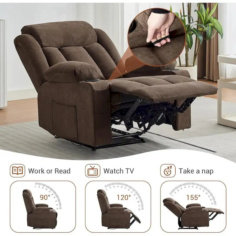 Fauteuil inclinable manuel surdimensionné avec massage par vibration et chauffage, canapé classique à assise profonde et rembourrée