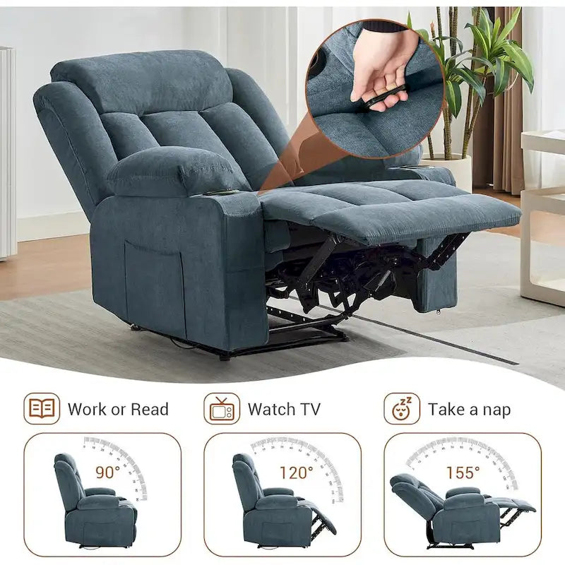 Fauteuil inclinable manuel surdimensionné avec massage par vibration et chauffage, canapé classique à assise profonde et rembourrée