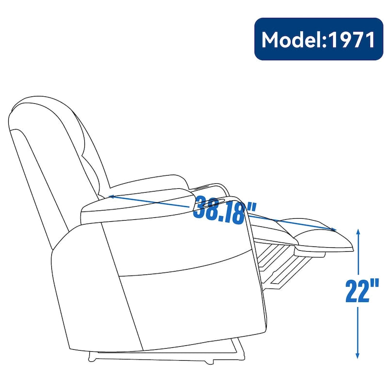 Fauteuil inclinable électrique avec massage et chauffage, fauteuil Lazy Boy extra-rembourré et large avec ports USB et Type C et 2 porte-gobelets en acier