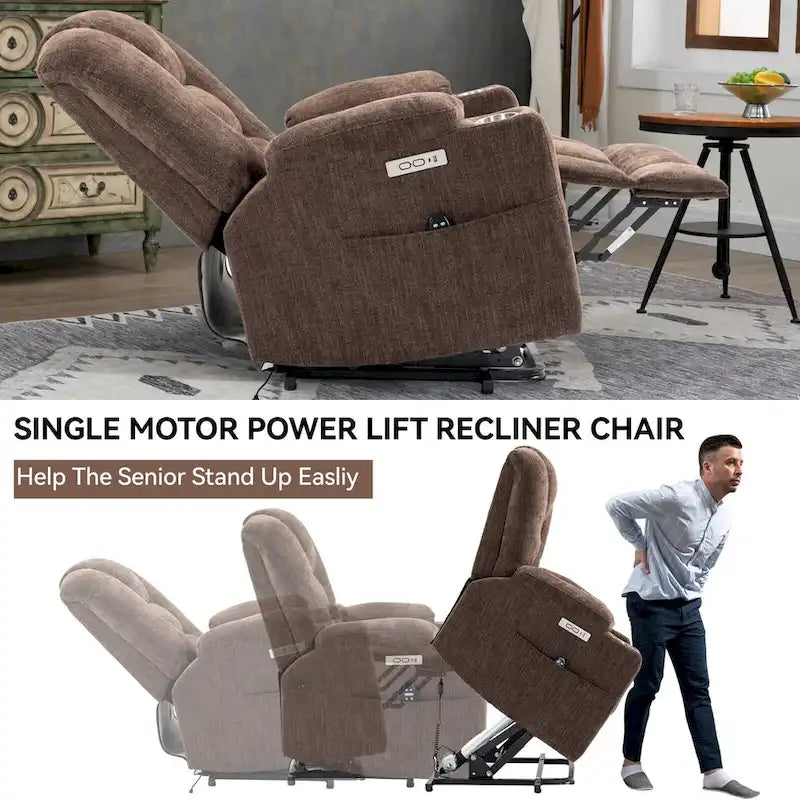 Fauteuil inclinable électrique avec massage et chauffage, fauteuil Lazy Boy extra-rembourré et large avec ports USB et Type C et 2 porte-gobelets en acier