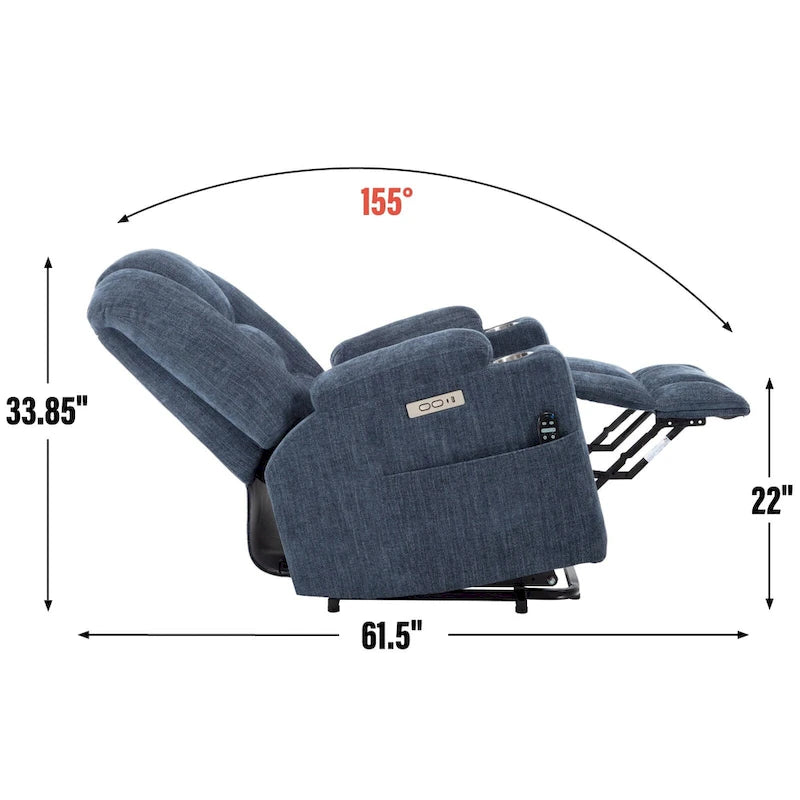Fauteuil inclinable électrique avec massage et chauffage, fauteuil Lazy Boy extra-rembourré et large avec ports USB et Type C et 2 porte-gobelets en acier