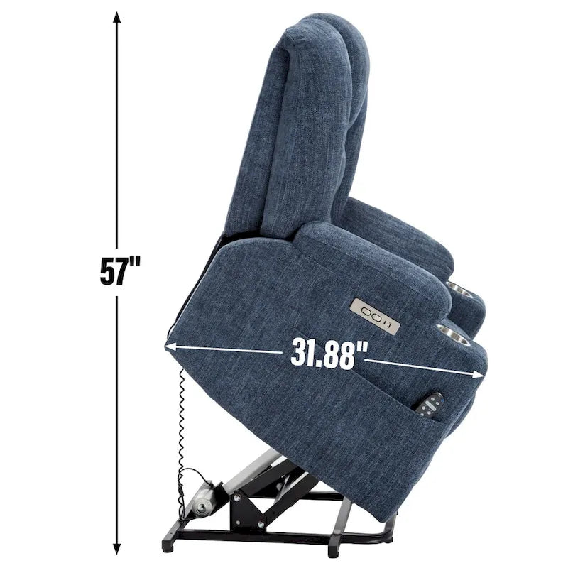 Fauteuil inclinable électrique avec massage et chauffage, fauteuil Lazy Boy extra-rembourré et large avec ports USB et Type C et 2 porte-gobelets en acier