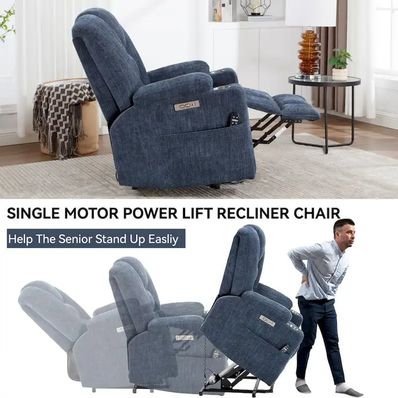 Fauteuil inclinable électrique avec massage et chauffage, fauteuil Lazy Boy extra-rembourré et large avec ports USB et Type C et 2 porte-gobelets en acier