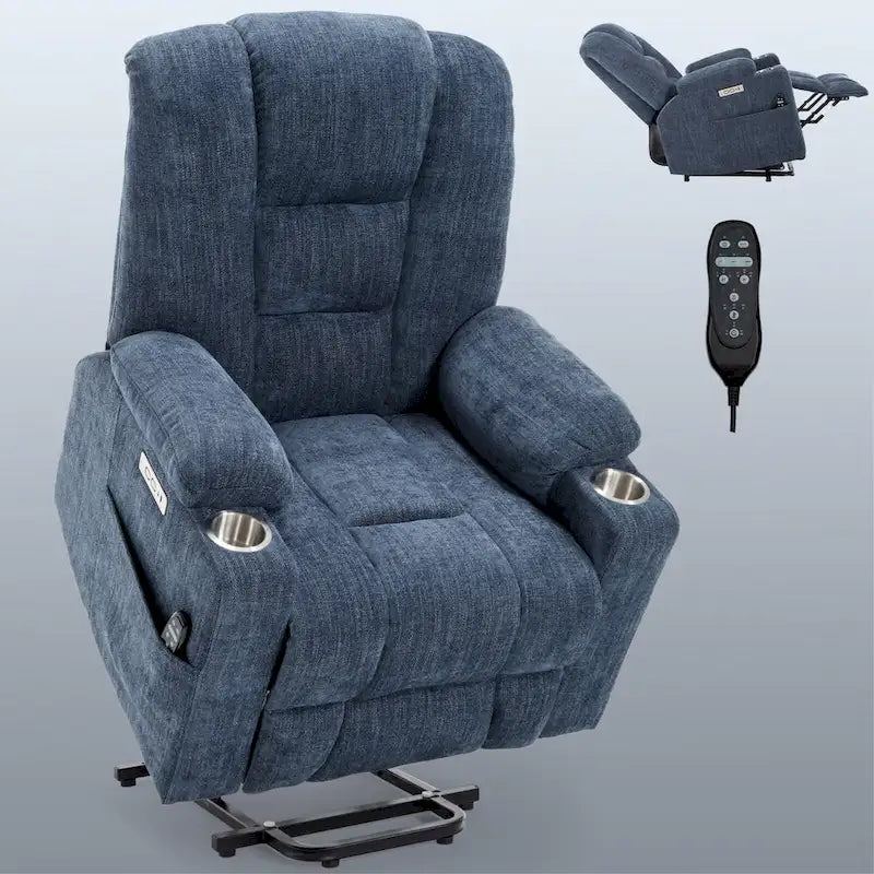 Fauteuil inclinable électrique avec massage et chauffage, fauteuil Lazy Boy extra-rembourré et large avec ports USB et Type C et 2 porte-gobelets en acier