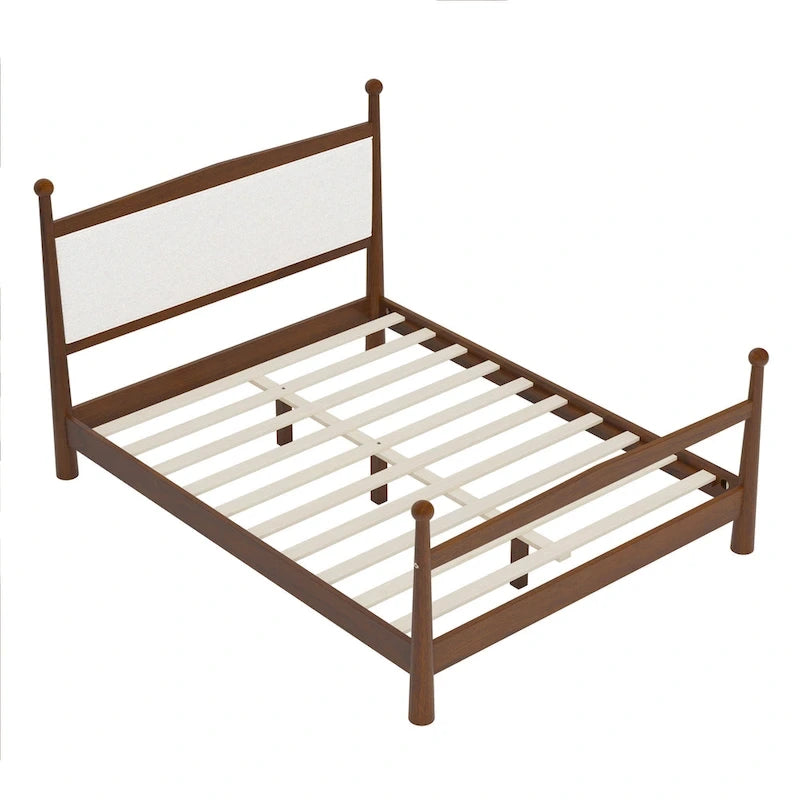 Lit plateforme avec tête de lit capitonnée en bouclette, sans sommier, sommier à lattes en bois, profil bas - Design minimaliste