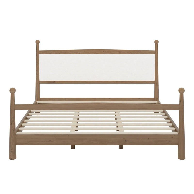 Lit plateforme avec tête de lit capitonnée en bouclette, sans sommier, sommier à lattes en bois, profil bas - Design minimaliste