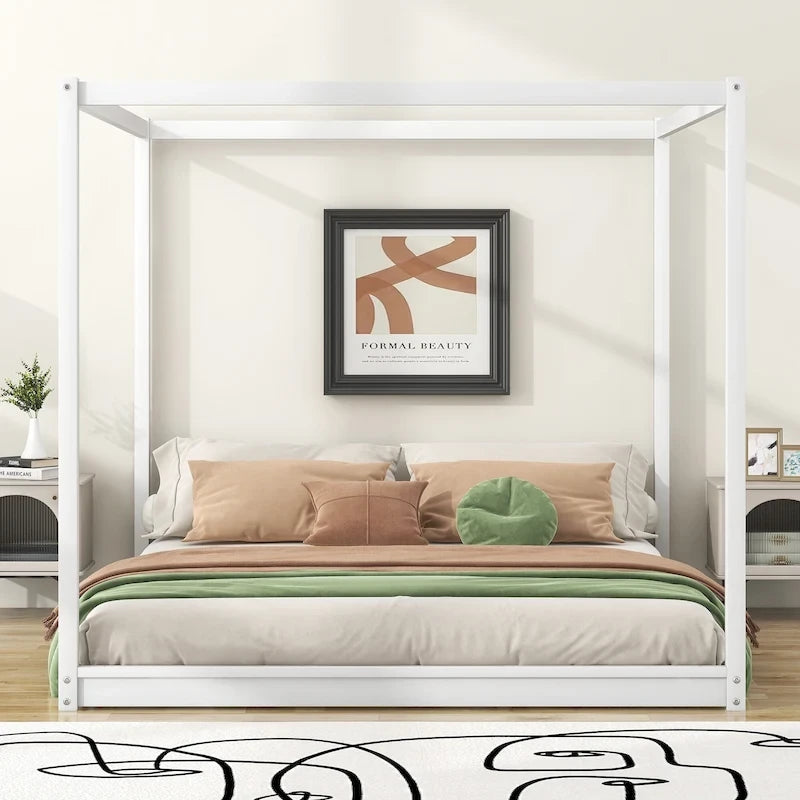 Lit plateforme moderne à baldaquin bas, cadre de lit en bois avec pieds de soutien, pour enfants, adolescents et adultes, sommier non nécessaire