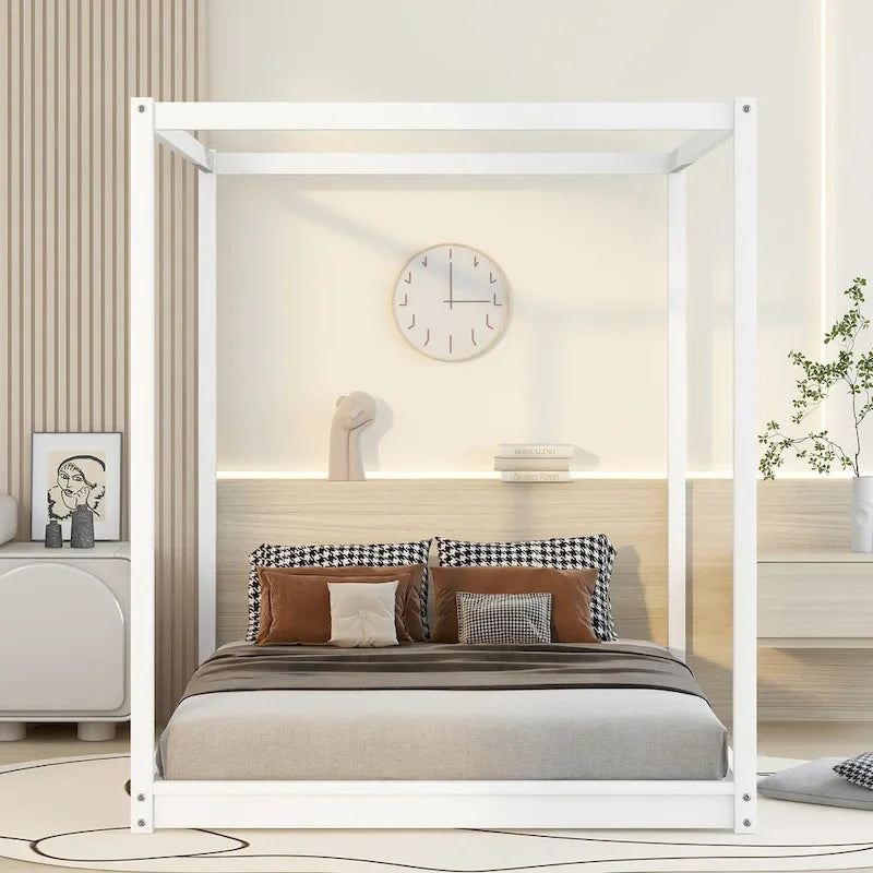 Lit plateforme moderne à baldaquin bas, cadre de lit en bois avec pieds de soutien, pour enfants, adolescents et adultes, sommier non nécessaire