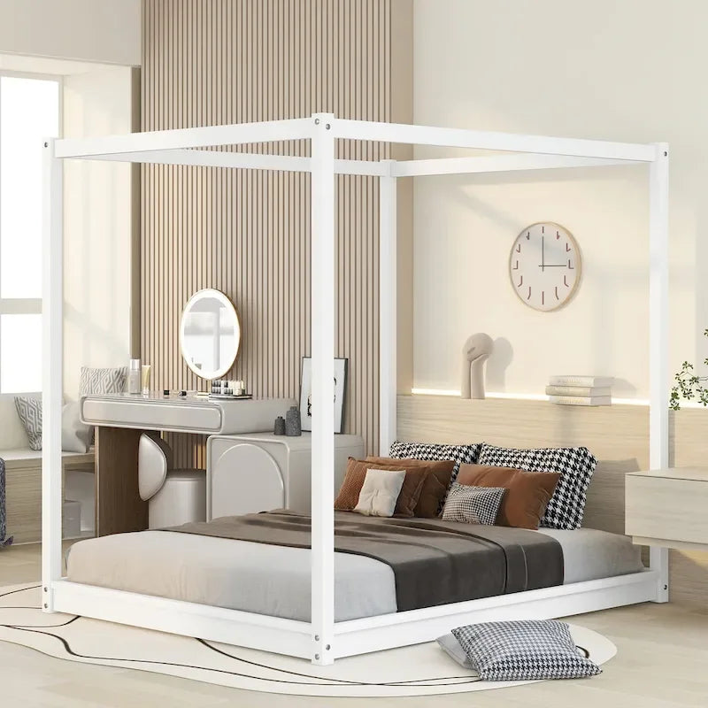Lit plateforme moderne à baldaquin bas, cadre de lit en bois avec pieds de soutien, pour enfants, adolescents et adultes, sommier non nécessaire