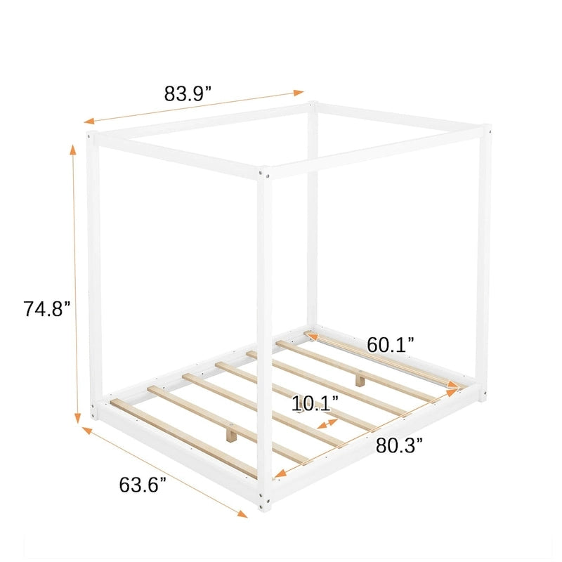Lit plateforme moderne à baldaquin bas, cadre de lit en bois avec pieds de soutien, pour enfants, adolescents et adultes, sommier non nécessaire