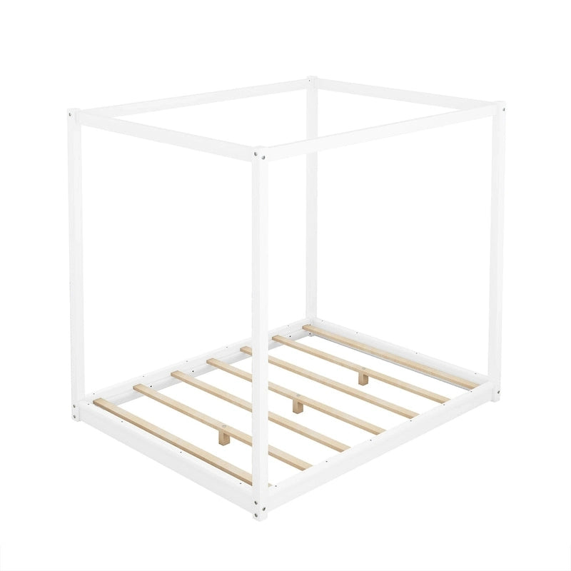 Lit plateforme moderne à baldaquin bas, cadre de lit en bois avec pieds de soutien, pour enfants, adolescents et adultes, sommier non nécessaire