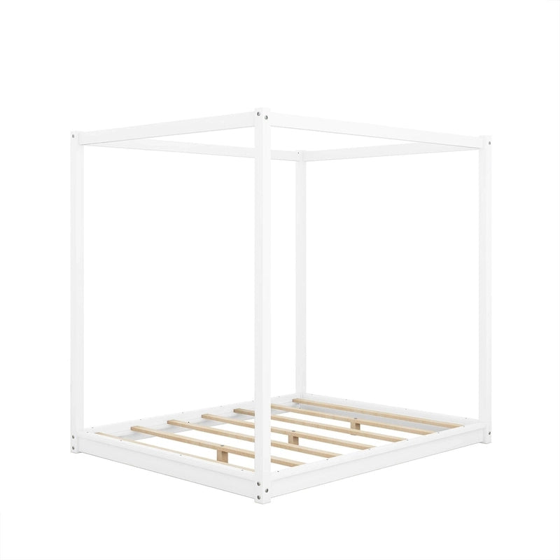 Lit plateforme moderne à baldaquin bas, cadre de lit en bois avec pieds de soutien, pour enfants, adolescents et adultes, sommier non nécessaire