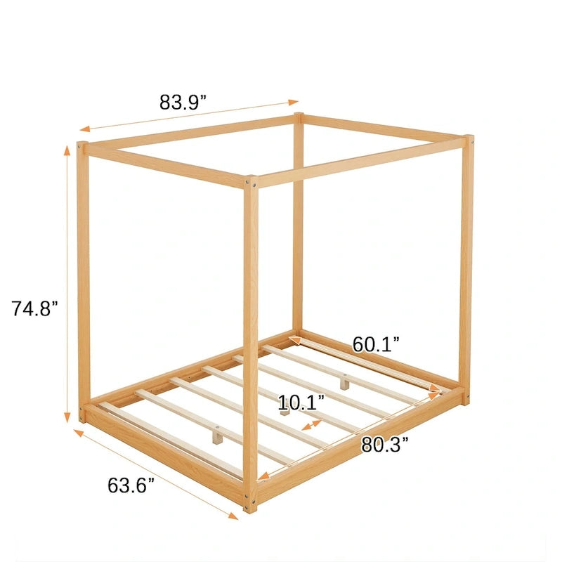Lit plateforme moderne à baldaquin bas, cadre de lit en bois avec pieds de soutien, pour enfants, adolescents et adultes, sommier non nécessaire