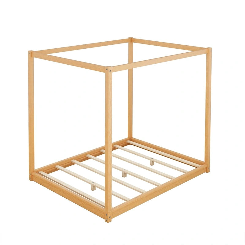 Lit plateforme moderne à baldaquin bas, cadre de lit en bois avec pieds de soutien, pour enfants, adolescents et adultes, sommier non nécessaire