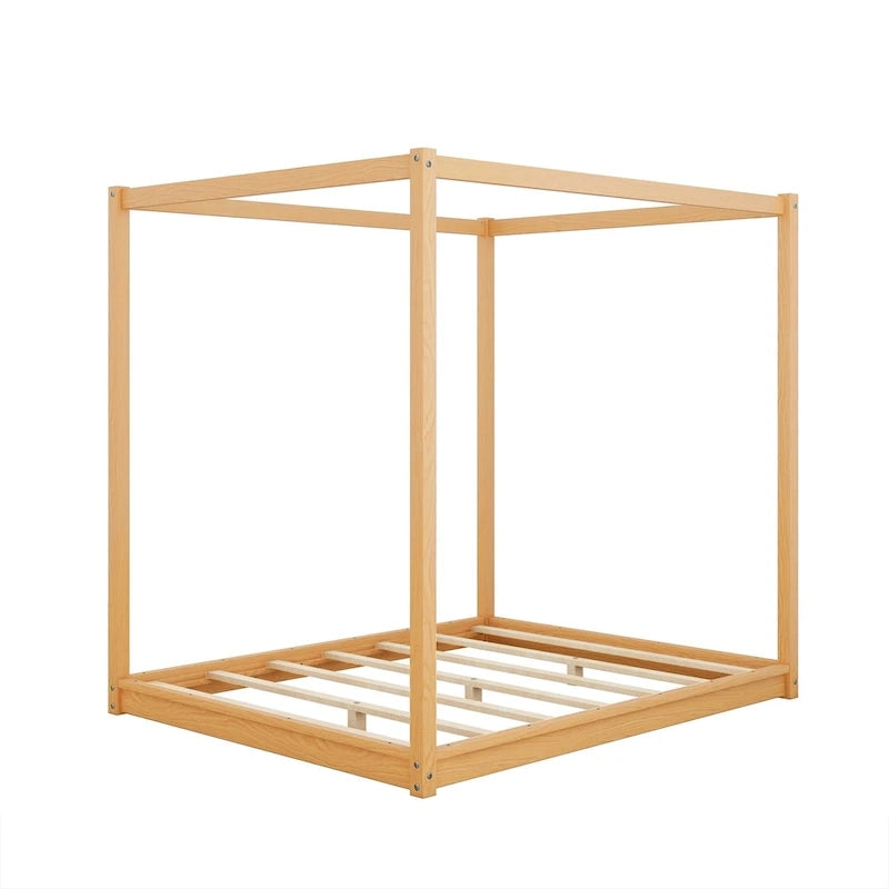 Lit plateforme moderne à baldaquin bas, cadre de lit en bois avec pieds de soutien, pour enfants, adolescents et adultes, sommier non nécessaire