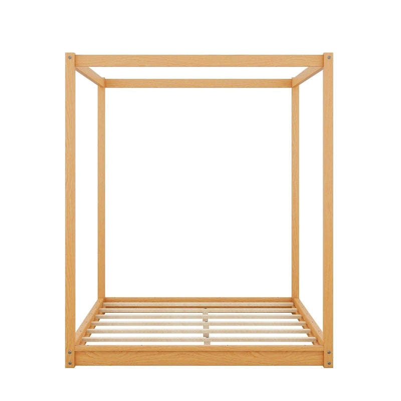 Lit plateforme moderne à baldaquin bas, cadre de lit en bois avec pieds de soutien, pour enfants, adolescents et adultes, sommier non nécessaire