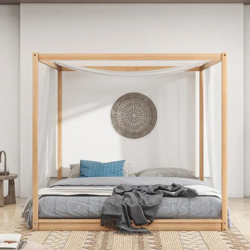 Lit plateforme moderne à baldaquin bas, cadre de lit en bois avec pieds de soutien, pour enfants, adolescents et adultes, sommier non nécessaire