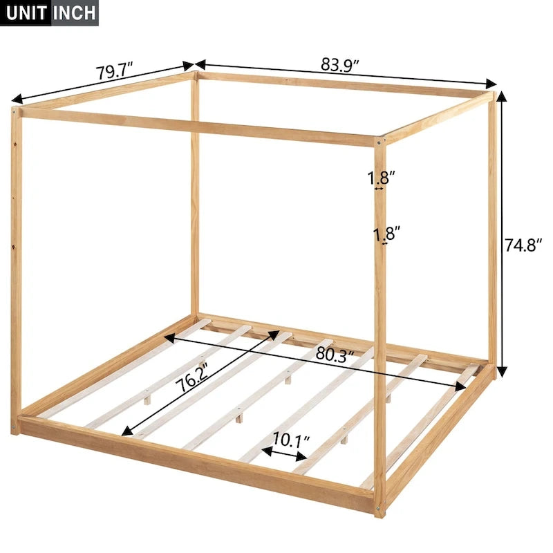 Lit plateforme moderne à baldaquin bas, cadre de lit en bois avec pieds de soutien, pour enfants, adolescents et adultes, sommier non nécessaire