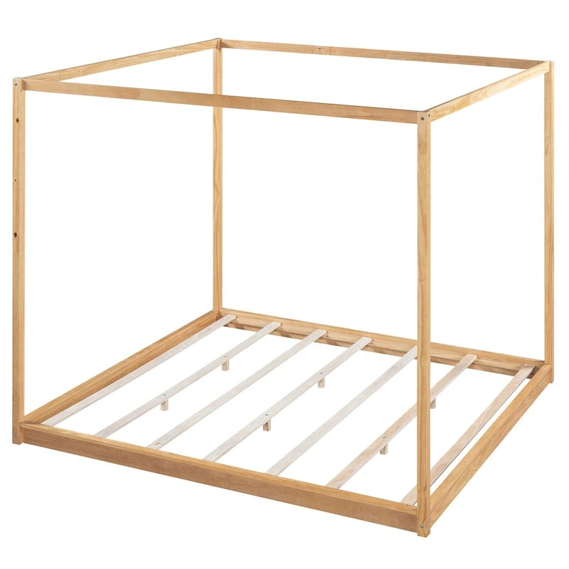 Lit plateforme moderne à baldaquin bas, cadre de lit en bois avec pieds de soutien, pour enfants, adolescents et adultes, sommier non nécessaire